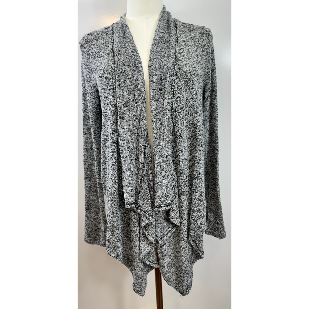 About A Girl Womens XL Open Front Waterfall Cardigan Marled Gray Black Draped
